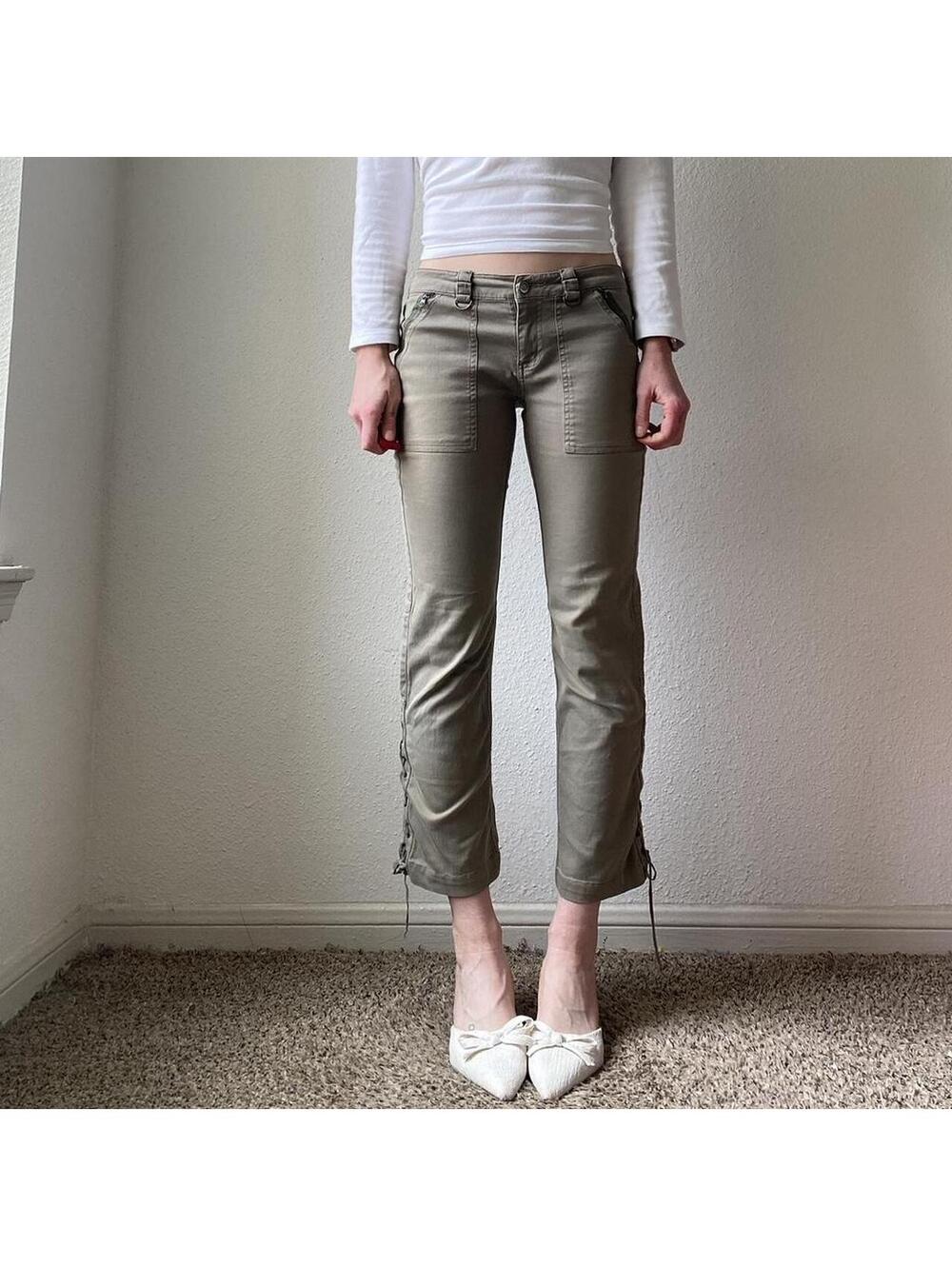 Vintage authentic rare y2k low rise green khaki cropped denim jeans capris